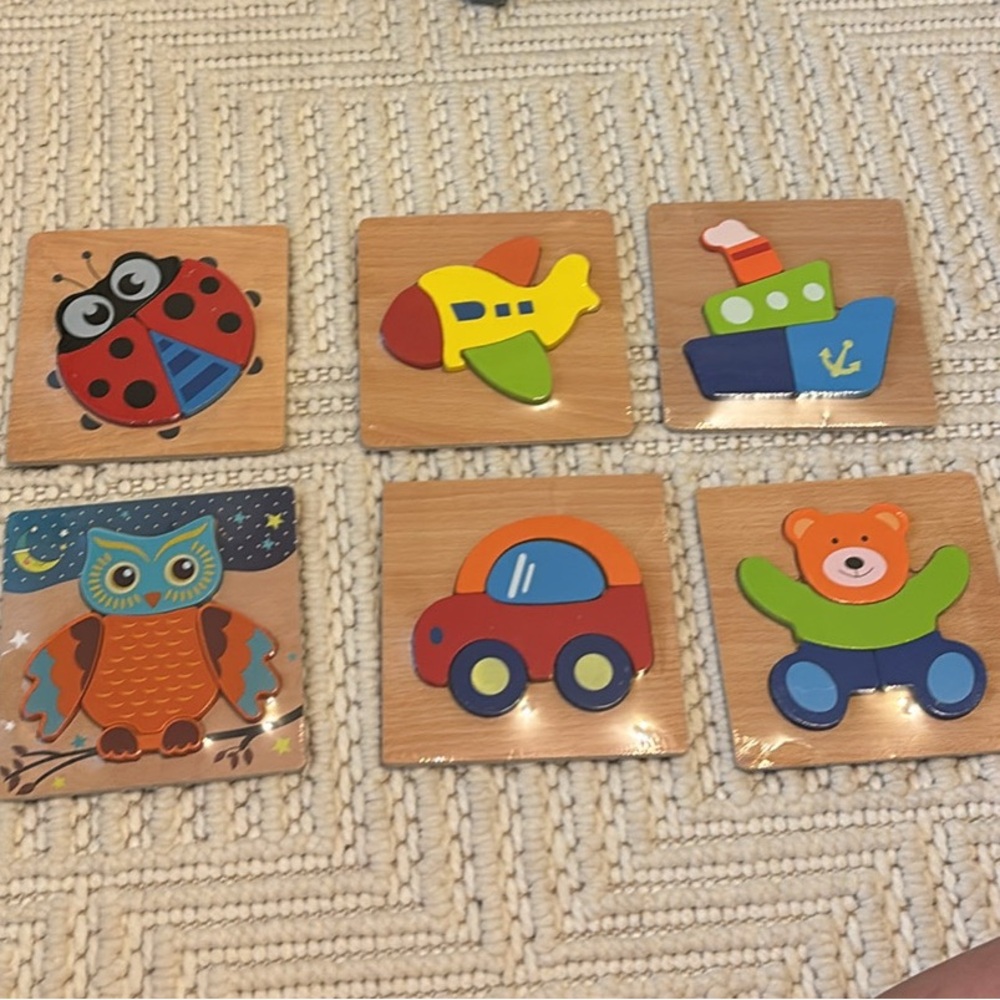 Wooden Toddler Puzzle Set - Colorful Animals & Vehicles